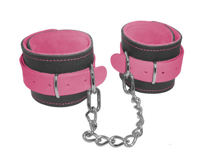 cavigliere bondage con catena acciaio in vera pelle pink fluo