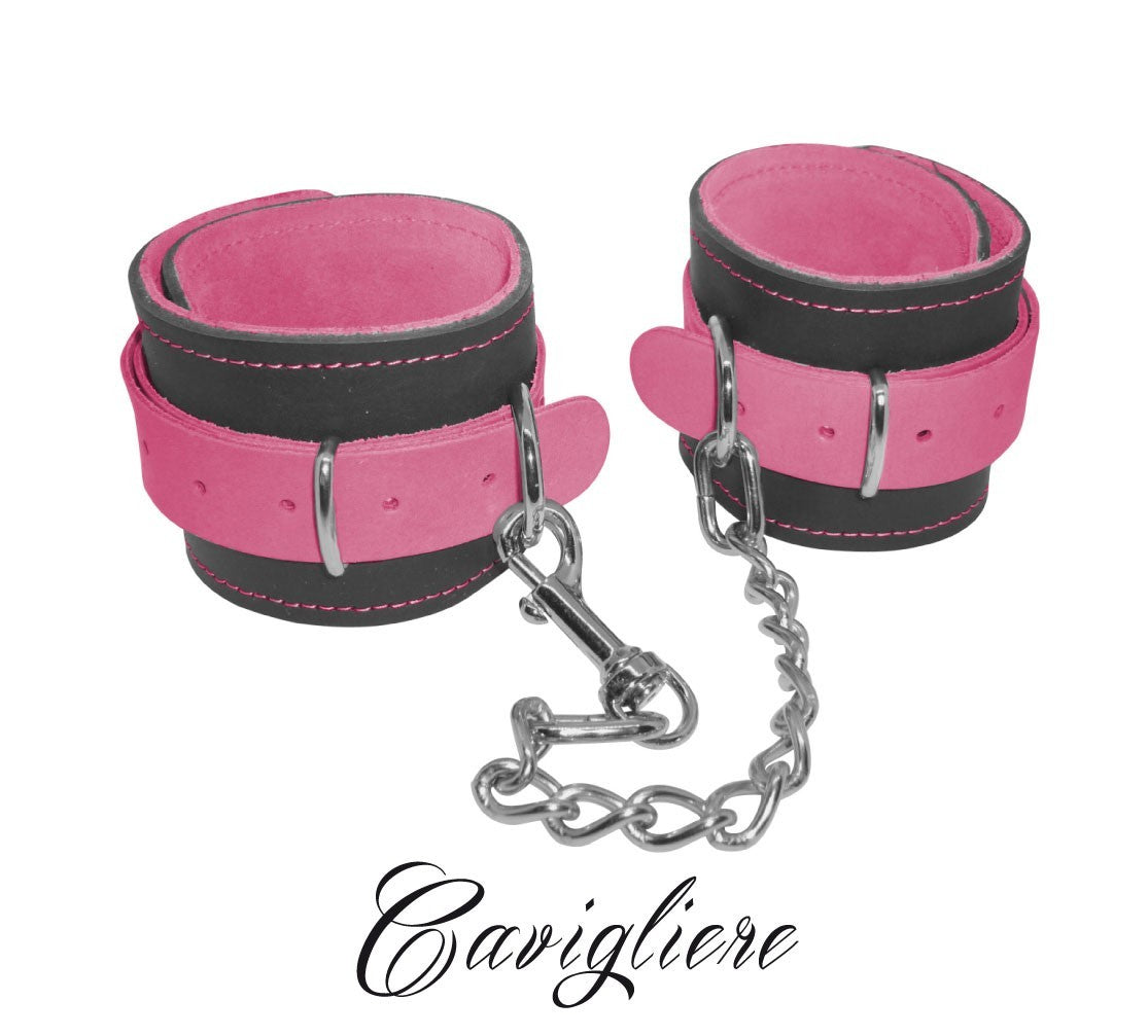 cavigliere costrittivo in vera pelle cuoio nero e rosa bondage restriant professionale