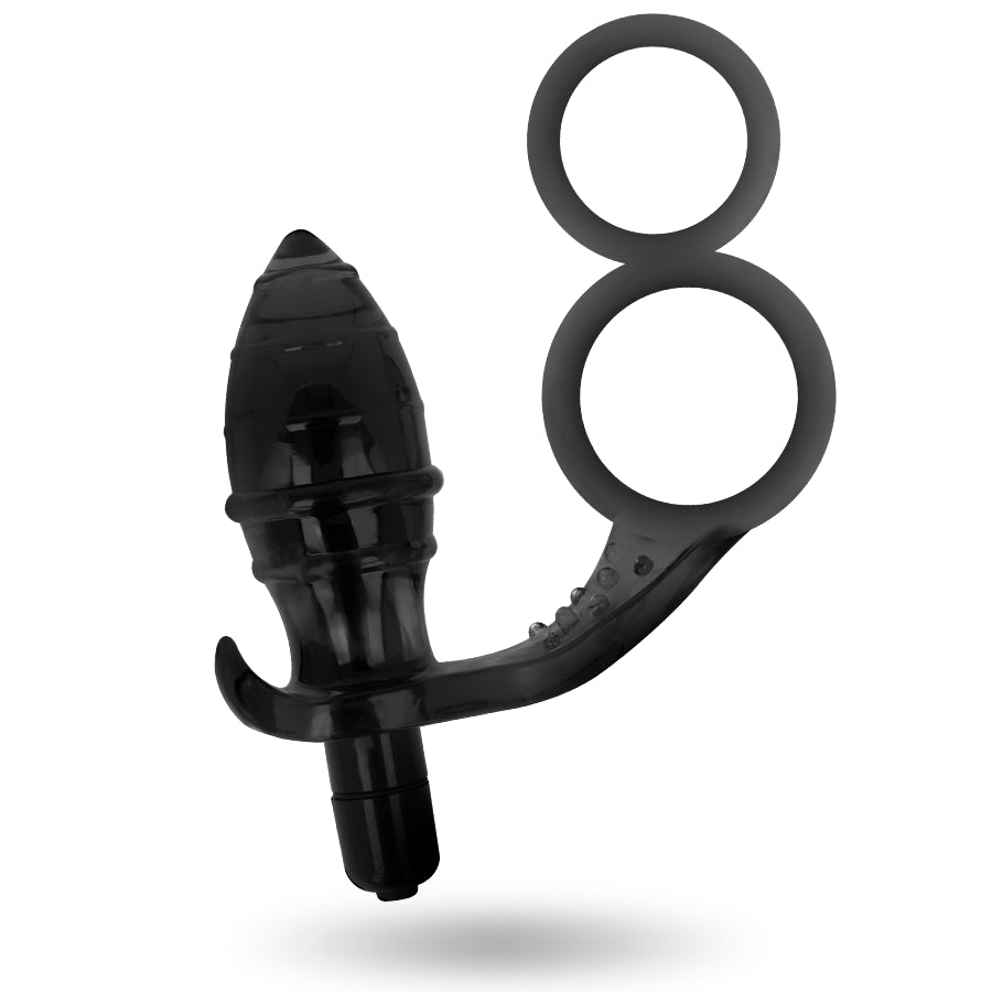 Plug anale vibrante con anello fallico doppio BUTT PLUG WITH COCK RING AND BALL-STRAP ADDICTED TOYS