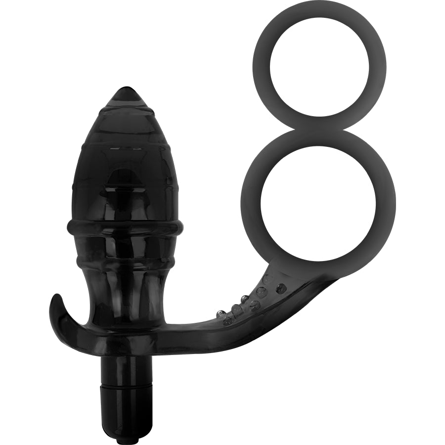 Plug anale vibrante con anello fallico doppio BUTT PLUG WITH COCK RING AND BALL-STRAP ADDICTED TOYS