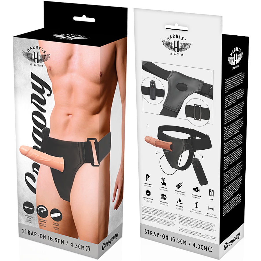 Vibratore cavo indossabile HARNESS ATTRACTION GREGORY STRAP-ON HOLLOW EXTENDER VIBRATOR 16.5 X 4.3 CM
